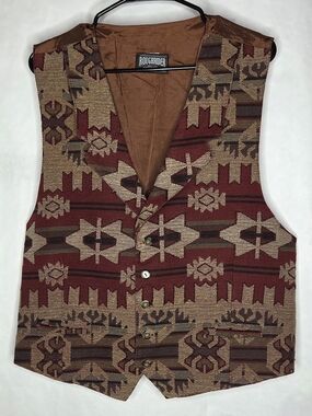 Circle T Men's Southwestern Patterned Vest in Burgundy and Tan